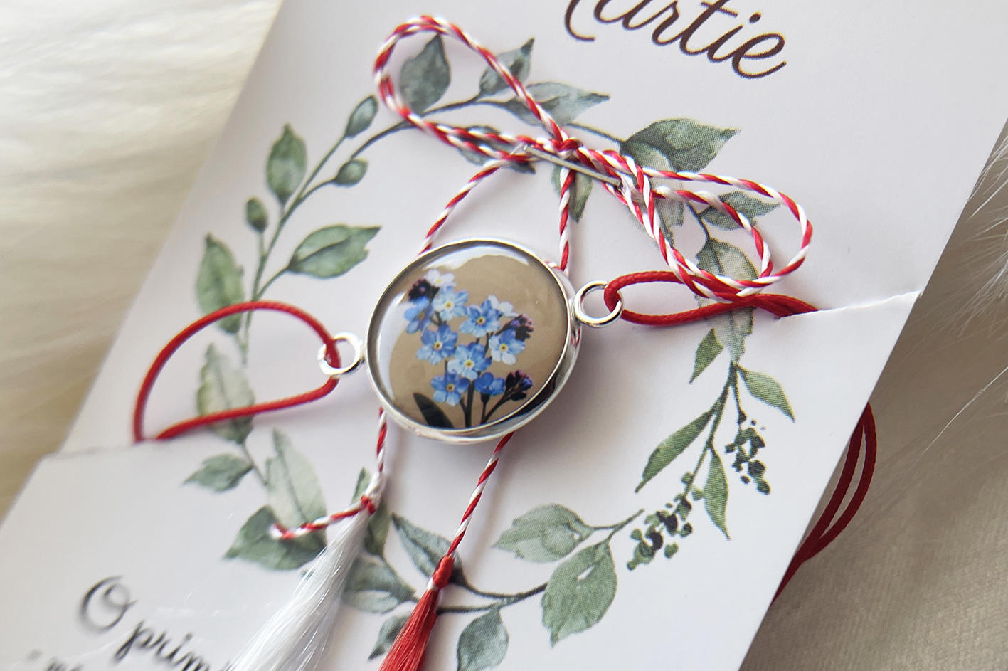 Martisor bratara cu snur placat cu argint Forget-Me-Not